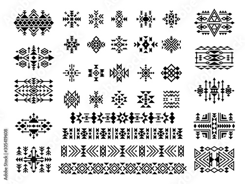 Ethnic elements. African native aztec art tattoo dividers tribal triangle decoration shapes vector pictures collection. Illustration decoration ethnic, aztec geometric native