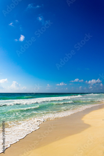 Superb tropical paradise beach, sand and caribbean sea, colorful background