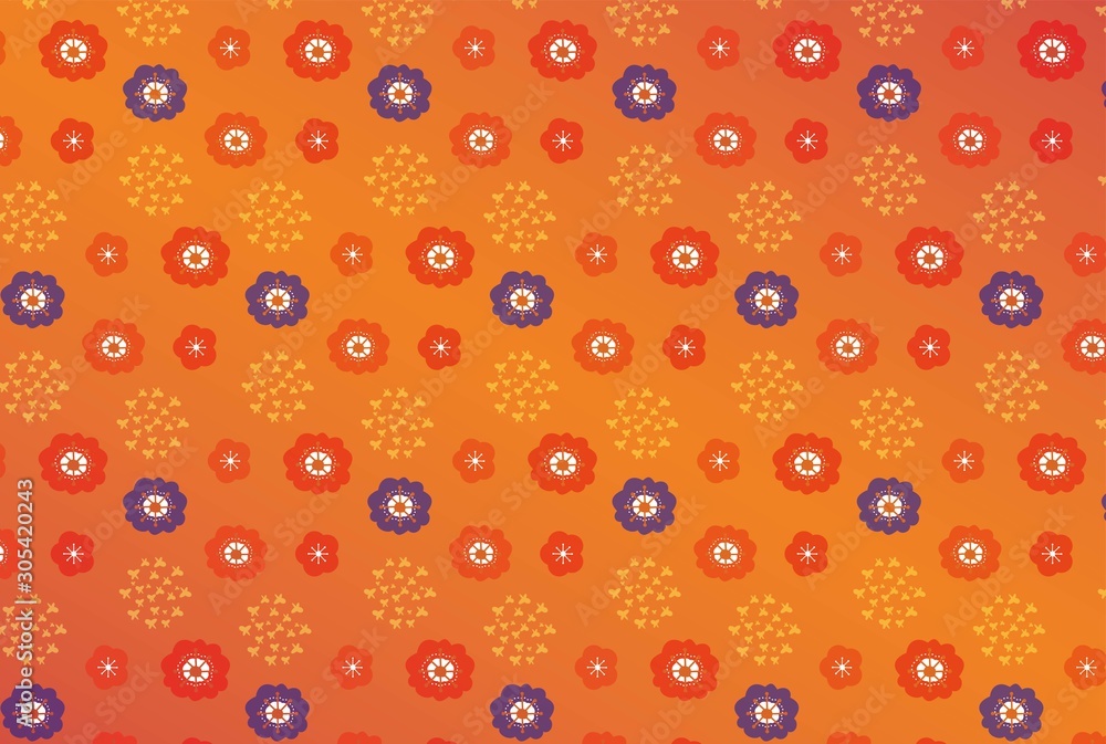 オレンジの背景と赤と青の梅の花の和風背景 Stock Vector Adobe Stock