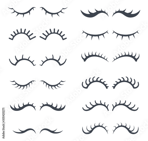 Cartoon eyelashes. Pretty girl style eyes face eyelash how unicorn vector collection. Illustration eyelash fashion, makeup beauty model