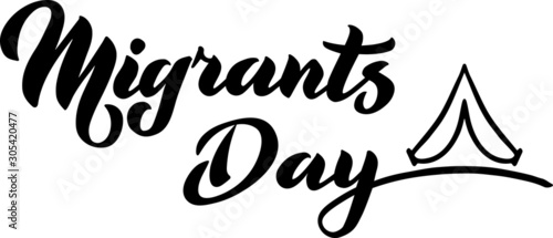 Migrants day Hand draw Vector illustration, lettering typography poster. Celebration quotation for sketcbook, note, card, postcard, event icon logo or badge.  isolated on white. EPS 10