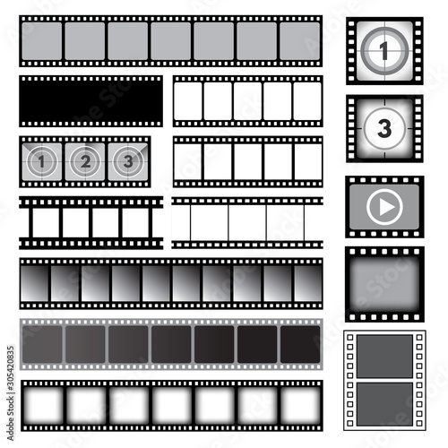 Movie tape. 35mm photo strip film camera frames picture vector collection. Cinema reel frame template, photo strip image film, video and media illustration