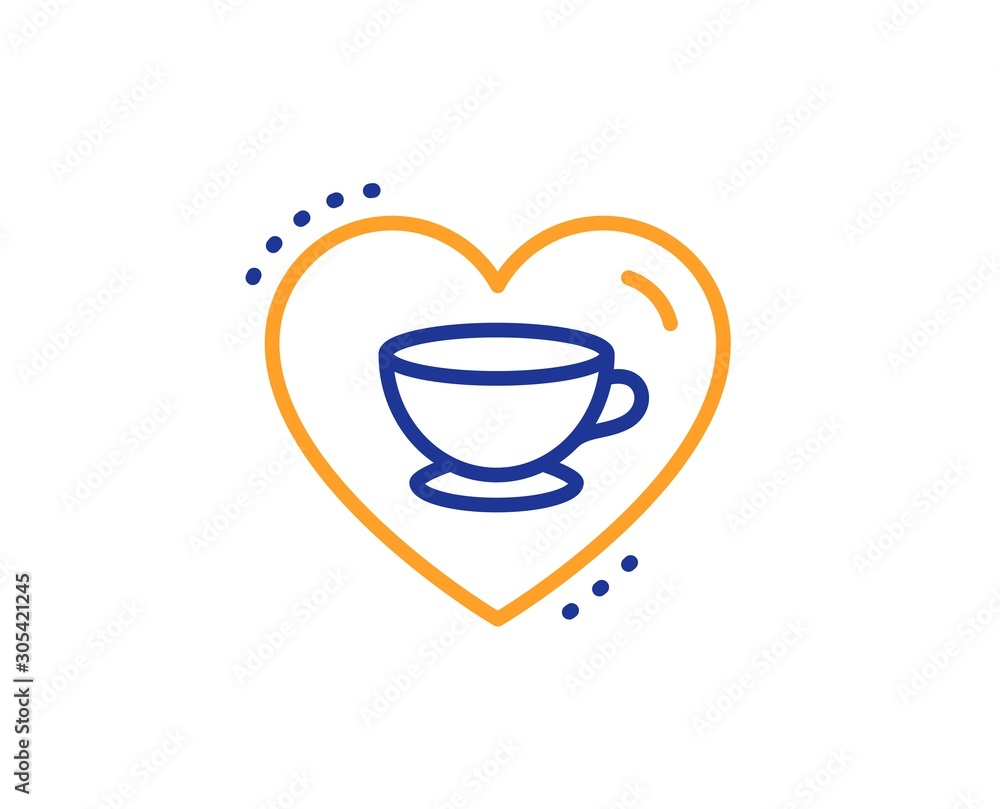 Hot cappuccino cup sign. Love coffee line icon. Heart with mug symbol. Colorful outline concept. Blue and orange thin line love coffee icon. Vector Hot cappuccino cup sign. Love coffee line icon. Heart with mug symbol. Colorful outline concept. Blue and orange thin line love coffee icon. Vector