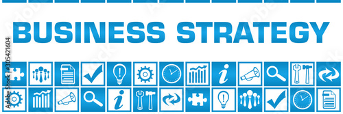 Business Strategy Blue White Box Grid Business Symbols 
