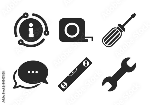 Bubble level and tape measure roulette sign symbols