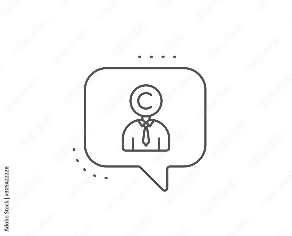 Copyrighter line icon. Chat bubble design. Writer person sign. Copywriting symbol. Outline concept. Thin line copyrighter icon. Vector Copyrighter line icon. Chat bubble design. Writer person sign. Copywriting symbol. Outline concept. Thin line copyrighter icon. Vector