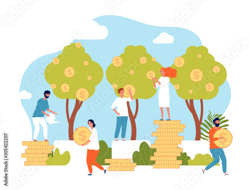 Growth business concept. Managers and investors care their money investment profit vector flat illustration. Business investment financial increase, investor grow money