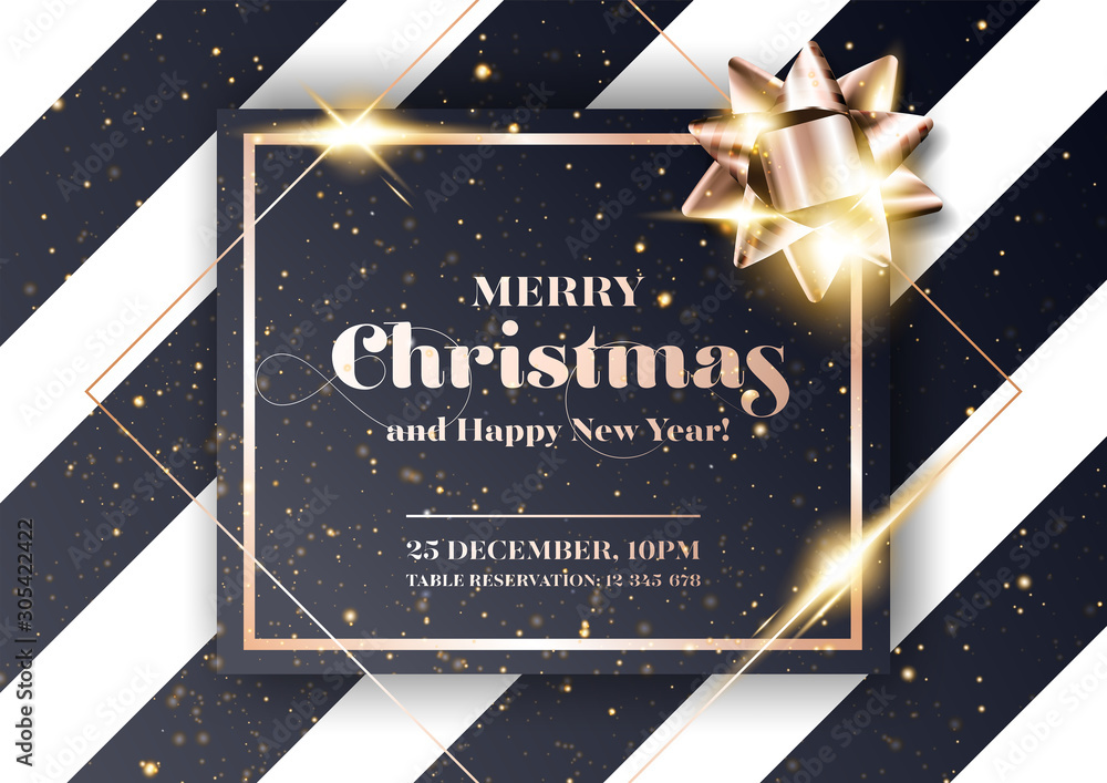 Merry Christmas Vector Background. Minimalist Xmas 2020 Party Invitation,  Card, Poster, Cover Template in Dark Black and Rose Gold Colors. Strict,  Luxury, Chic, Elegant Style. Stock Vector | Adobe Stock