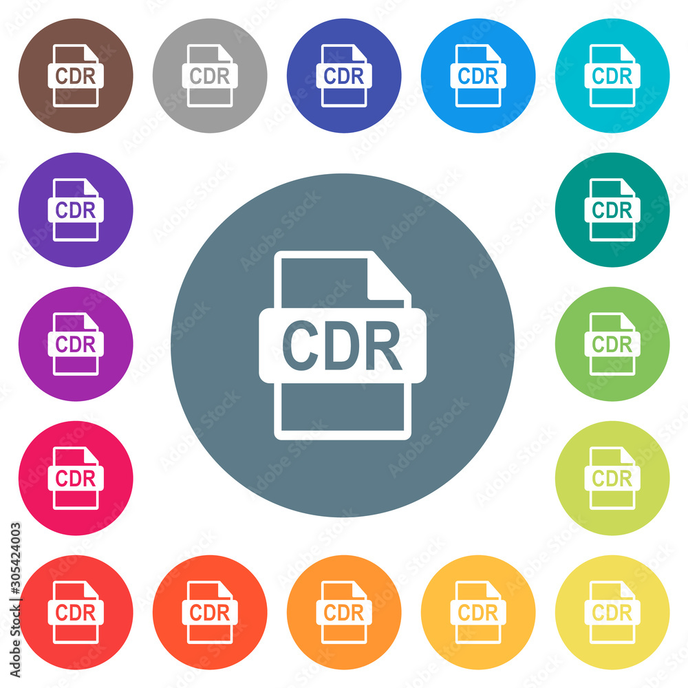 CDR file format flat white icons on round color backgrounds CDR file format flat white icons on round color backgrounds