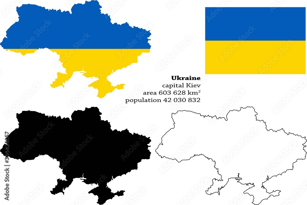 Ukraine vector map, flag, borders, mask , capital, area and population infographic