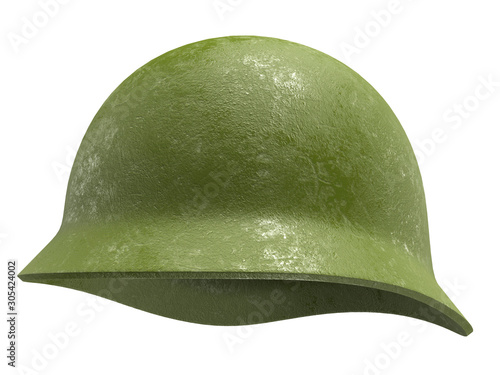 Green military helmet isolated on white background