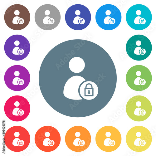 Lock user account flat white icons on round color backgrounds