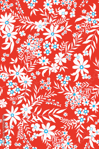 Wallpaper Mural vector seamless ditsy floral pattern with fantasy flowers, leaves. Graphical flowers, allover design.  Torontodigital.ca