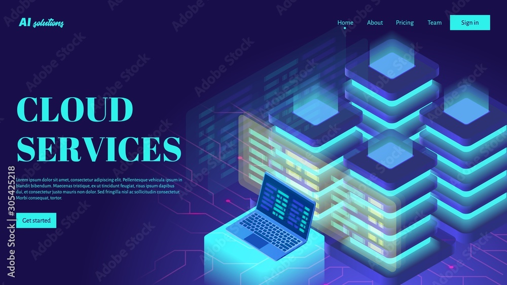 Isometric web servers. Cloud computing services, technology and networking. Isometric web servers. Cloud computing services, technology and networking.