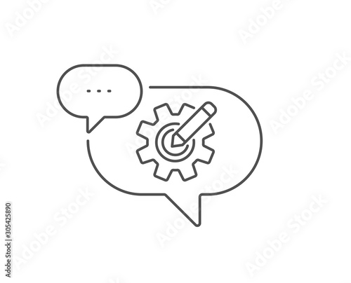 Cogwheel line icon. Chat bubble design. Engineering tool sign. Edit settings symbol. Outline concept. Thin line cogwheel icon. Vector