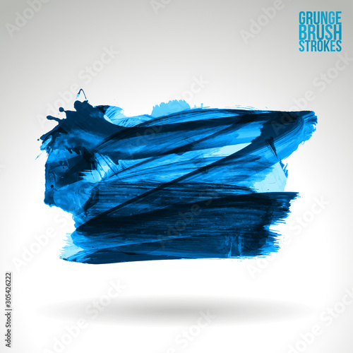 Blue brush stroke and texture. Grunge vector abstract hand - painted element. Underline and border design.