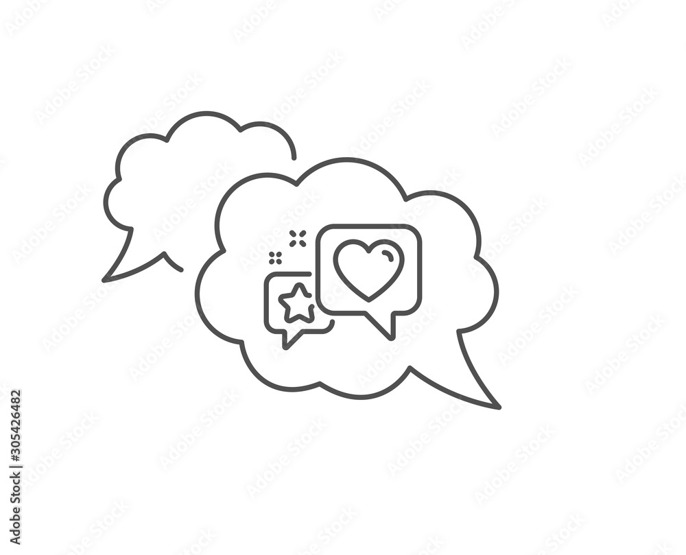 Star, heart line icon. Chat bubble design. Feedback rating sign. Customer satisfaction symbol. Outline concept. Thin line heart icon. Vector Star, heart line icon. Chat bubble design. Feedback rating sign. Customer satisfaction symbol. Outline concept. Thin line heart icon. Vector
