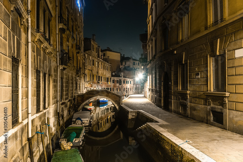 Picturesque canal on a clear night in Venice