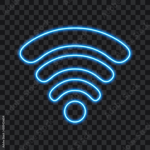 Neon wifi sign on transparent background, vector illustration.