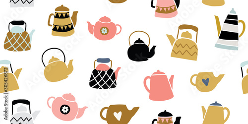 Cute tea pots seamless pattern scandinavian © tanya