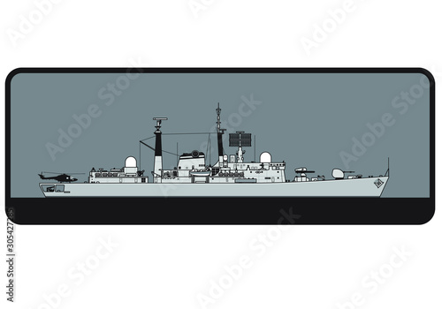 Royal Navy. Type 42 Sheffield class guided missile destroyer. Side view. Vector template for illustration.