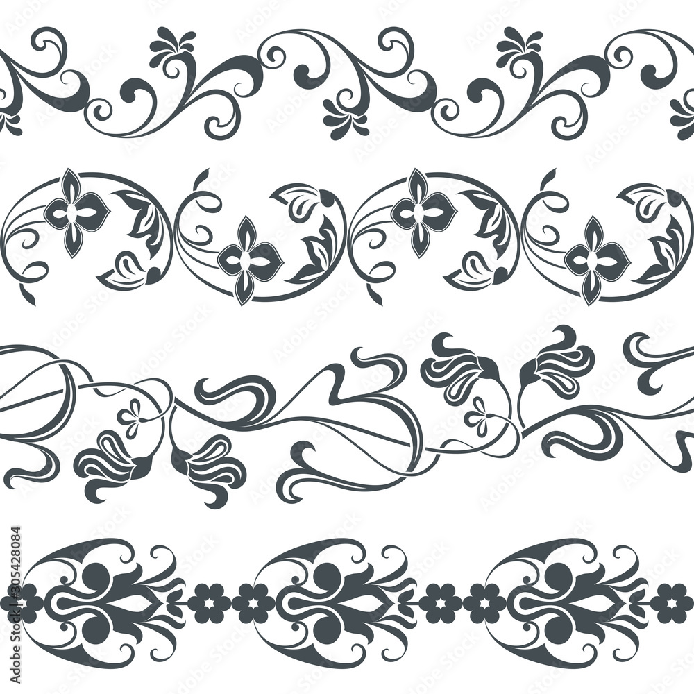 Seamless floral border vector template