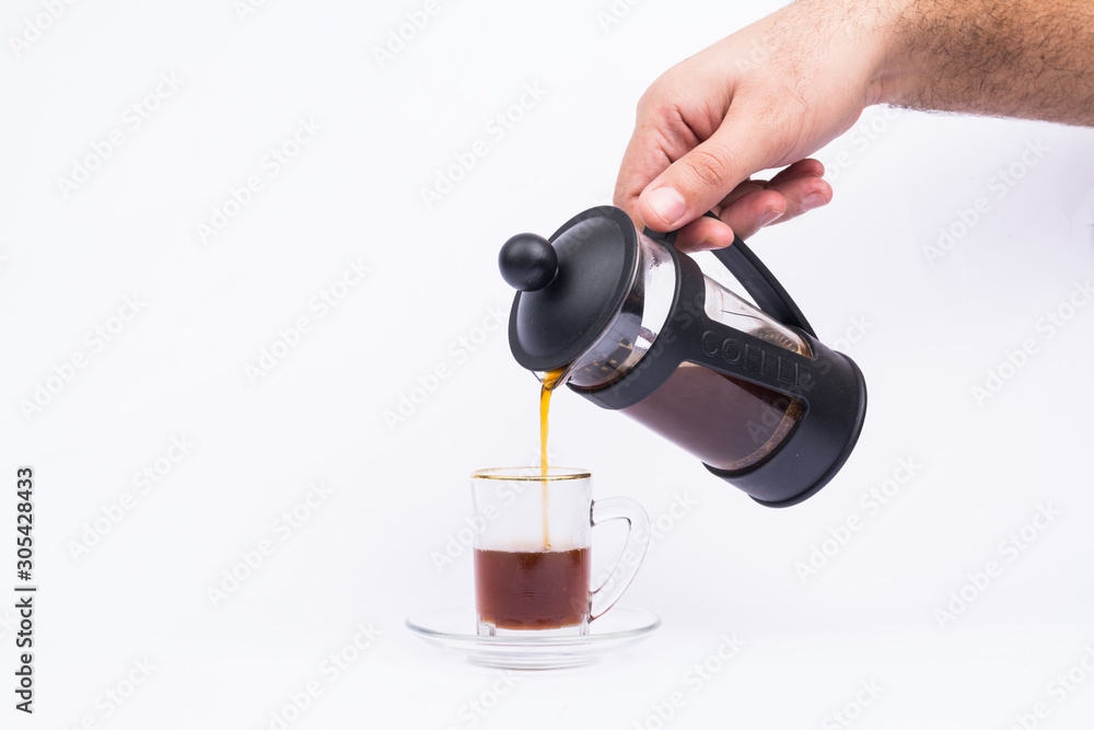 Coffee in french press isolated on white background - Image Coffee in french press isolated on white background - Image