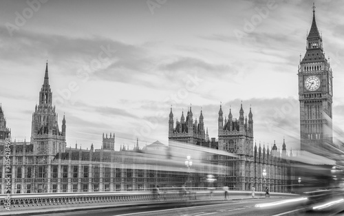 Fotografie Magnificent black and white view of Westminster traffic in the night, London