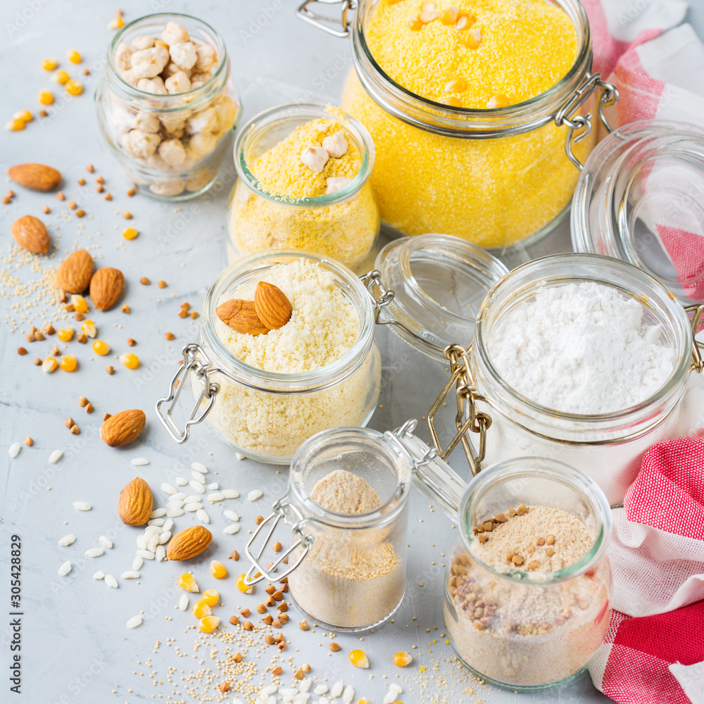 Gluten free food flour, almond, corn, rice, chickpea Gluten free food flour, almond, corn, rice, chickpea