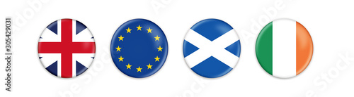 United Kingdom Election. British, European, Scottish and Irish campaign button.