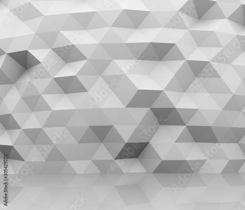 Abstract white polygon wall 3D rendering background.