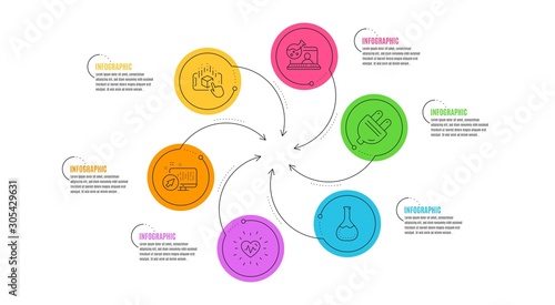 Chemistry lab, Electric plug and Online chemistry line icons set