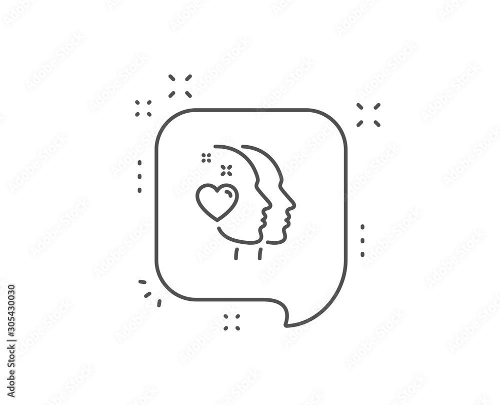 Heart line icon. Chat bubble design. Couple love emotion sign. Valentine day symbol. Outline concept. Thin line heart icon. Vector Heart line icon. Chat bubble design. Couple love emotion sign. Valentine day symbol. Outline concept. Thin line heart icon. Vector