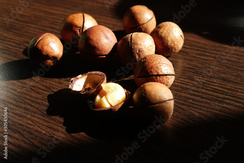 Macadamia nuts. Healthy organic foods. Vitamins snack  photo