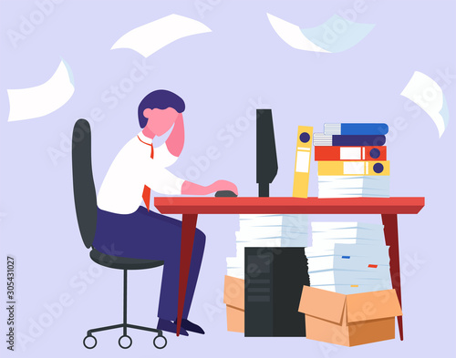 Stress at work and deadline concept. Idea of many work