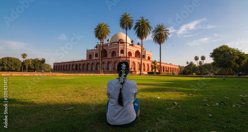 Humayun's tomb of Mughal Emperor Humayun designed by Persian architect Mirak Mirza Ghiyas in New Delhi, India. Tomb was commissioned by Humayun's wife Empress Bega Begum in 1569-70 photo