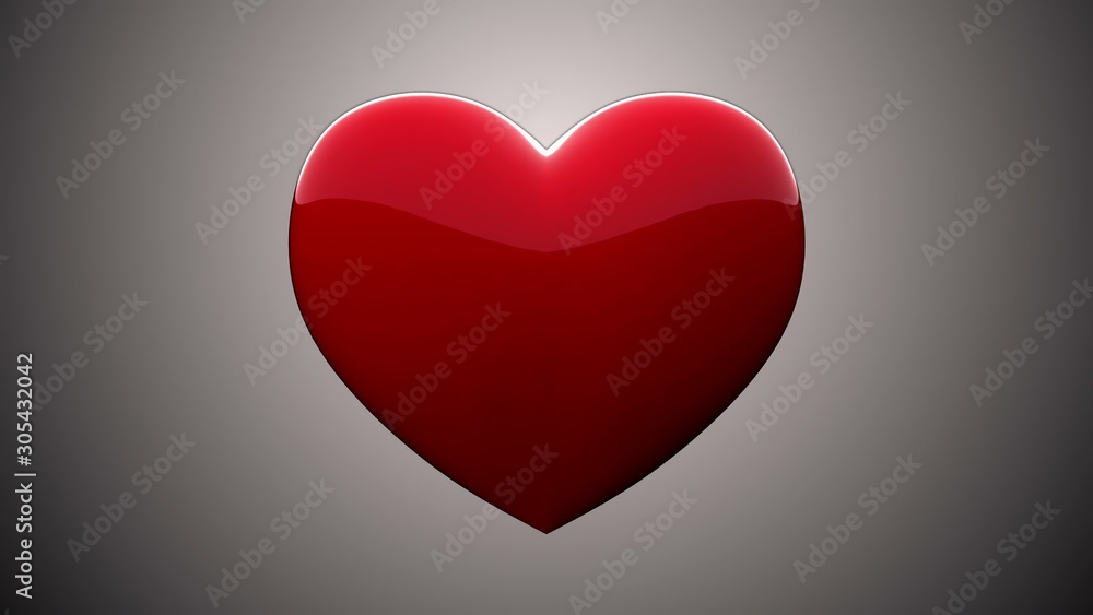 Glossy Red Heart on Greyscale Gradient Background - 3D Illustration Glossy Red Heart on Greyscale Gradient Background - 3D Illustration