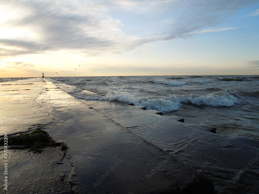 Lake Michigan Pier overcome by waves