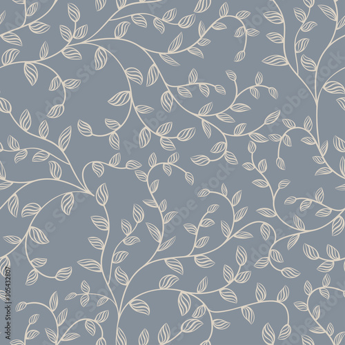 White and gray seamless leaves wallpaper