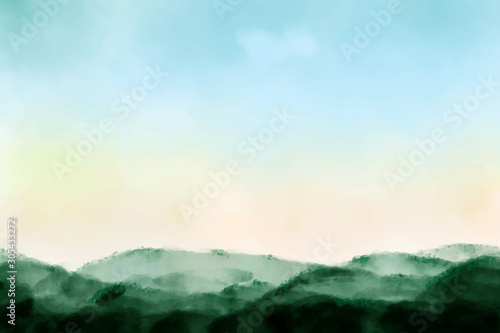 beautiful sunrise mountain landscape watercolor background
