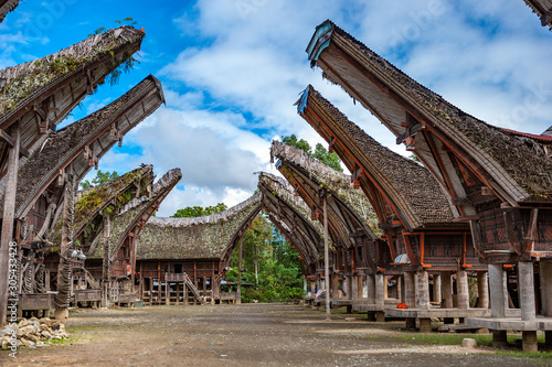 Tongkonan houses, traditional Torajan buildings, Tana Toraja, Sulawesi, Indonesia photo