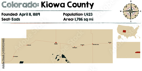 Large and detailed map of Kiowa county in Colorado, USA.