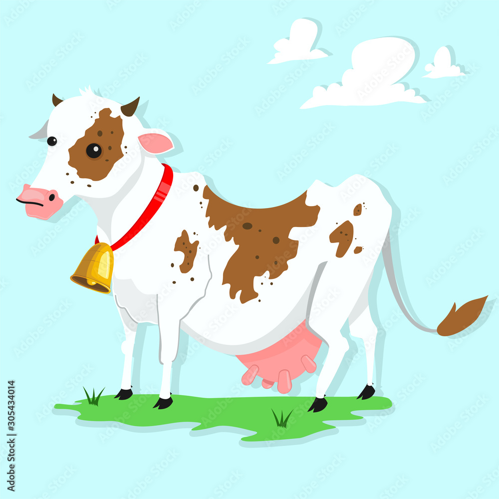 Cute cartoon cow vector illustration on a blue background. Stock Vector | Adobe Stock Cute cartoon cow vector illustration on a blue background. Stock Vector | Adobe Stock