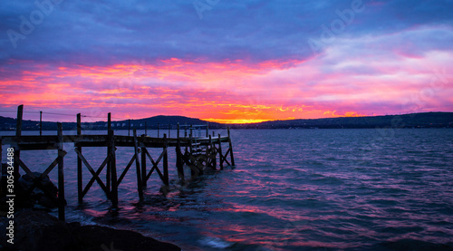Beautiful sunset and sea view at the Holywood harbour  Northern Ireland.