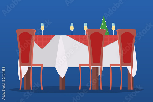 Christmas cozy dining room interior with holiday table