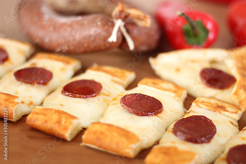 Photo of Turkish food  pide pizza lahmacun Sausages and cheese for Hotel & Restaurant Orders and Menu and Internet and TV