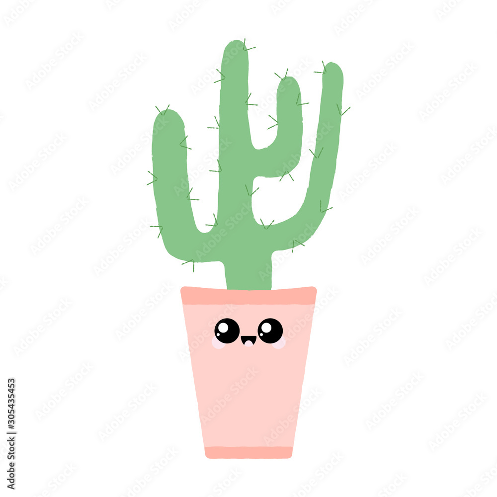Vector illustration of a textured cactus in a plant pot with a cute happy face. Vector illustration of a textured cactus in a plant pot with a cute happy face.
