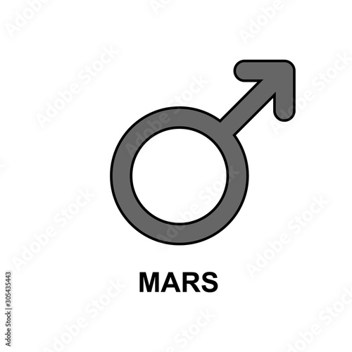 Symbol of the planet Mars, icon. Vector illustration.