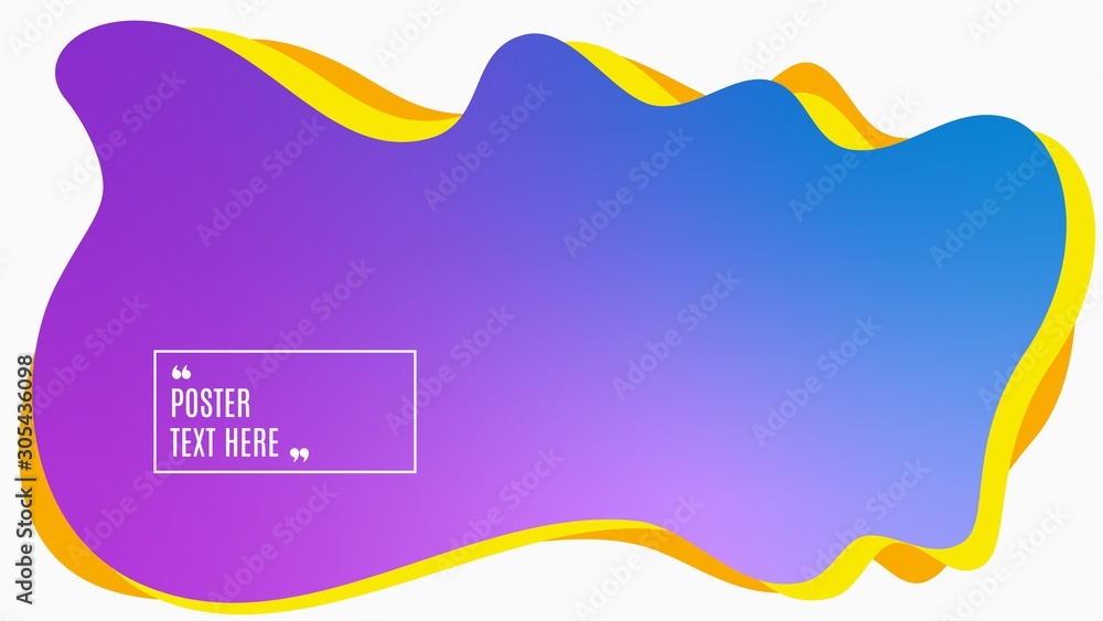 Blurred background. Geometric liquid shape. Abstract purple and blue gradient design. Dynamic shape background. Landing page blurred cover. Composition template banner. Vector