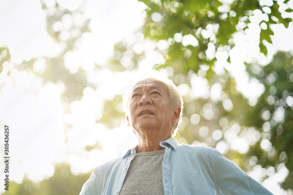 asian old man walking in park